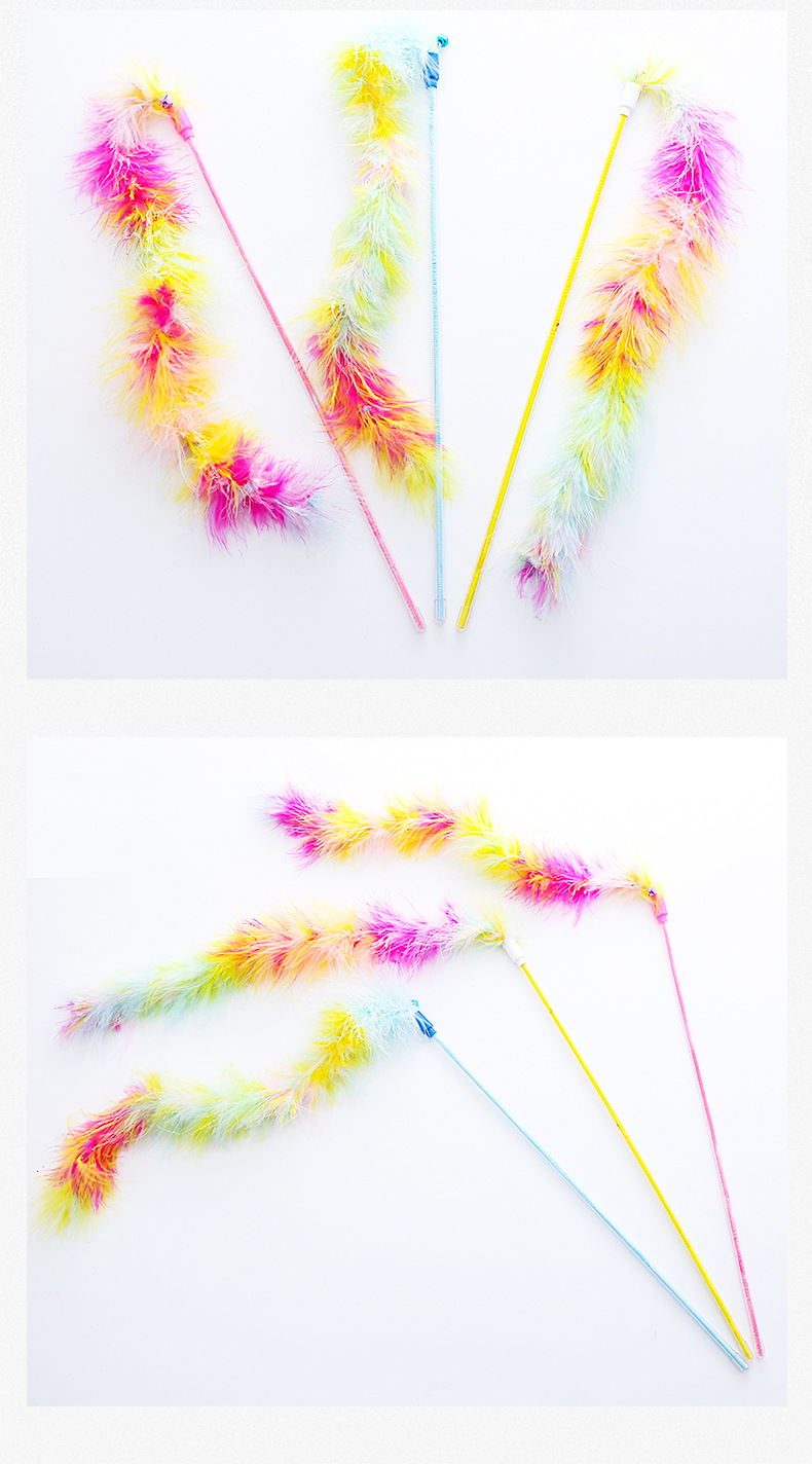 猫 おもちゃ ふわふわ羽根付きロング猫じゃらし三本組