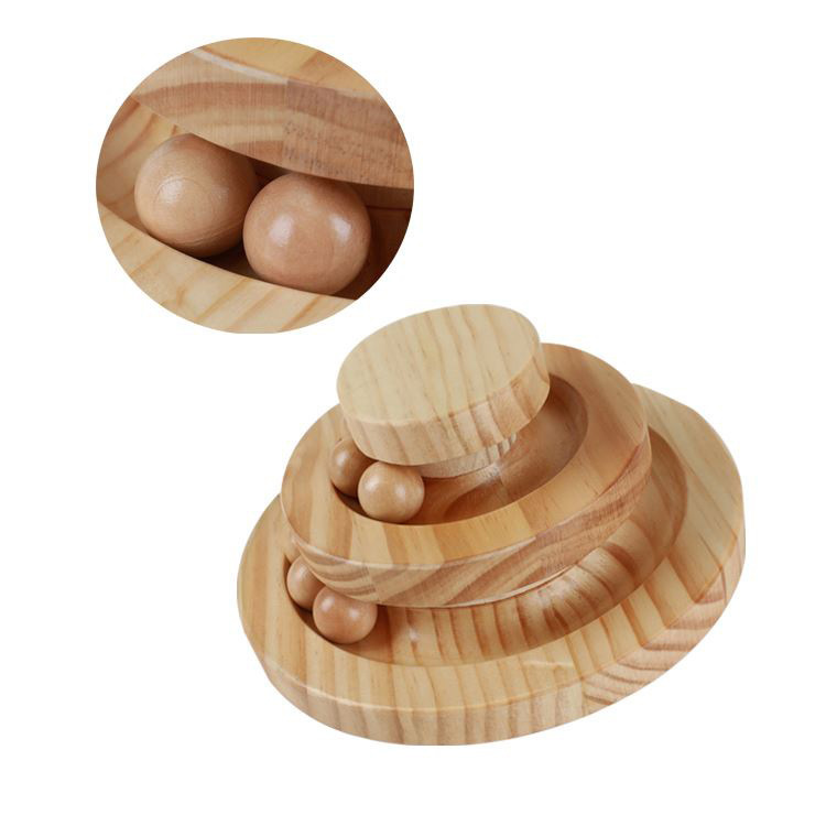 猫 おもちゃ 回転式木製タワー玉転がし遊び