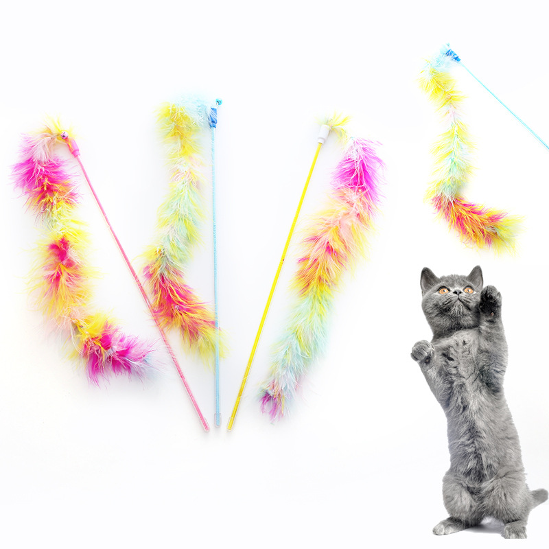 猫 おもちゃ ふわふわ羽根付きロング猫じゃらし三本組