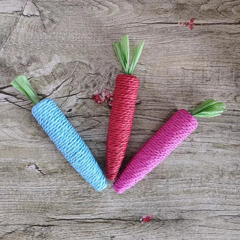 猫 おもちゃ 人参型ロープ編み込み 歯磨きおもちゃ