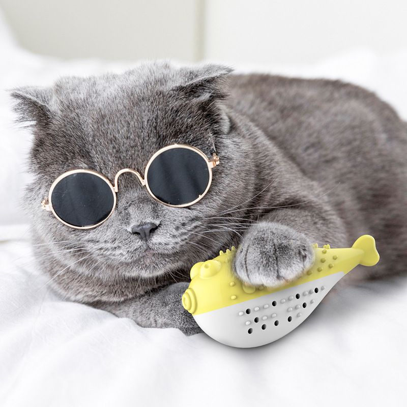 猫 おもちゃ フグ型突起付き歯磨きおもちゃ