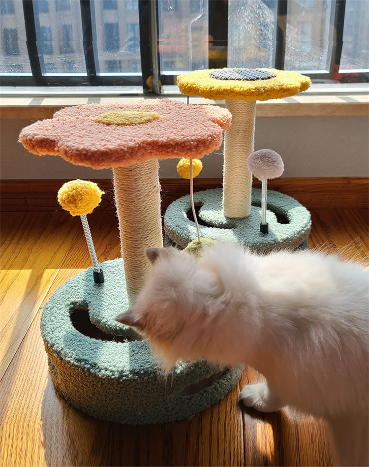 猫 おもちゃ 花型 知育玩具 猫用 爪とぎ タワー サイザル麻製