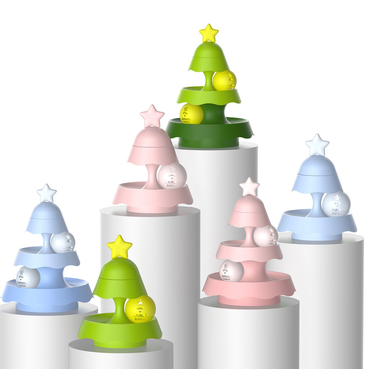 猫 おもちゃ 星飾り付き螺旋型回転ボール遊び塔