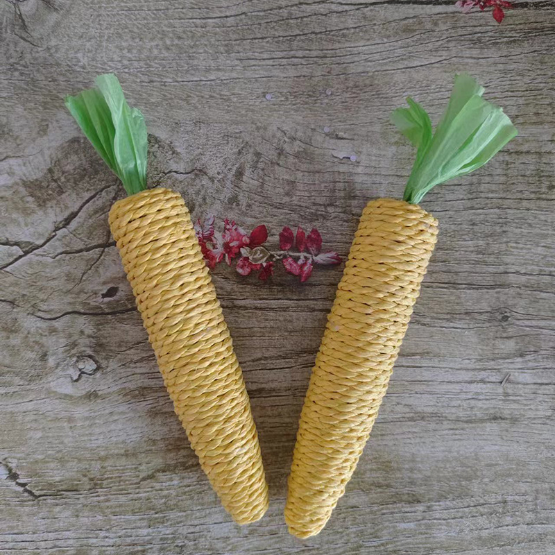 猫 おもちゃ 人参型ロープ編み込み 歯磨きおもちゃ