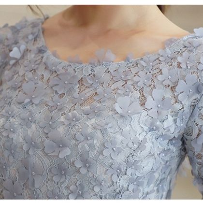結婚式お呼ばれドレス 結婚式お呼ばれドレス 花刺繍レース五分袖チュニックドレス