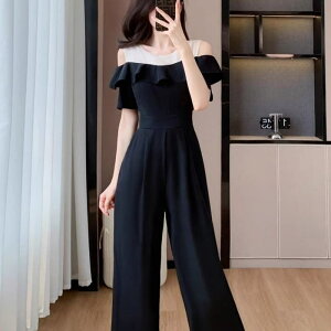 結婚式お呼ばれドレス  オフショルダーフリルパンツドレス