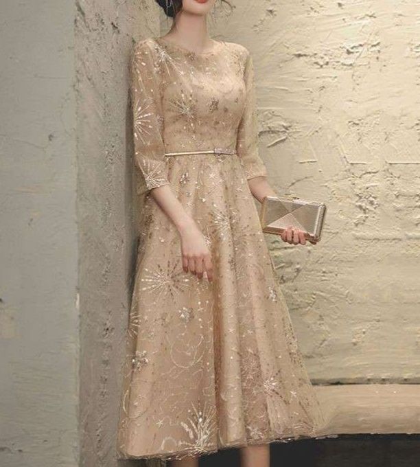 結婚式お呼ばれドレス 星屑きらめく優美なチュールワンピース