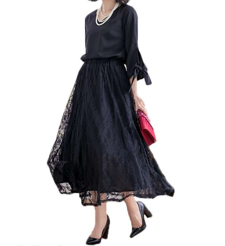 結婚式お呼ばれドレス エレガントレースミディドレス