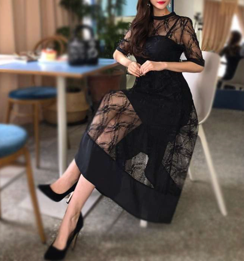 結婚式お呼ばれドレス レースミディドレス