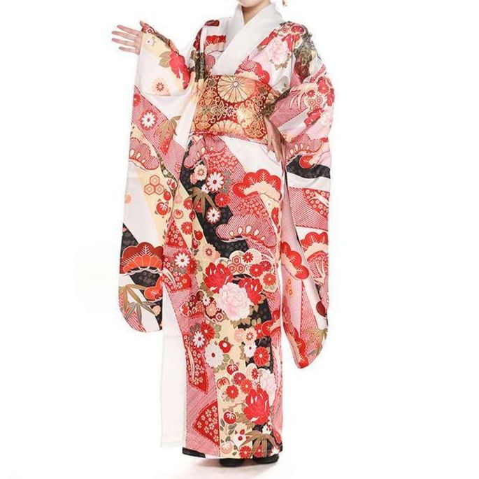 結婚式お呼ばれドレス  花柄振袖着物セット