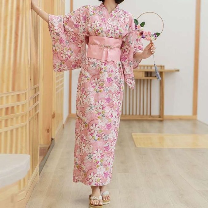 結婚式お呼ばれドレス  華やか花柄浴衣風パーティー着物