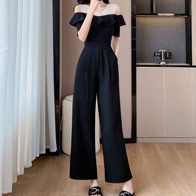 結婚式お呼ばれドレス  オフショルダーフリルパンツドレス