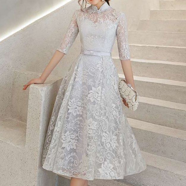 結婚式お呼ばれドレス エレガントな花柄レースのワンピース