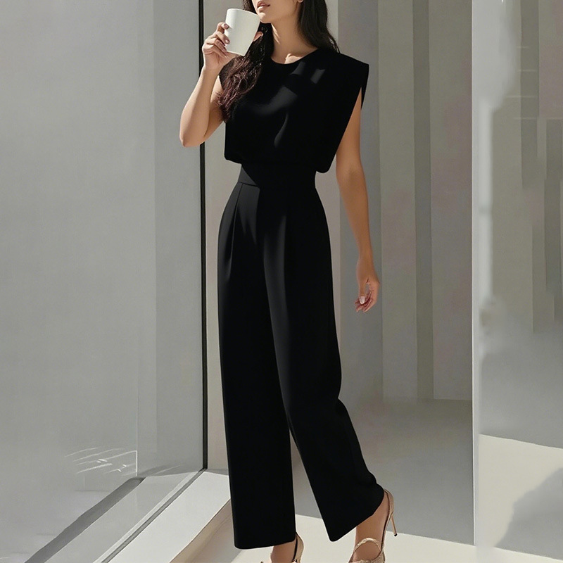 結婚式お呼ばれドレス ウエストマーク袖ありタックセットアップ　パンツドレス