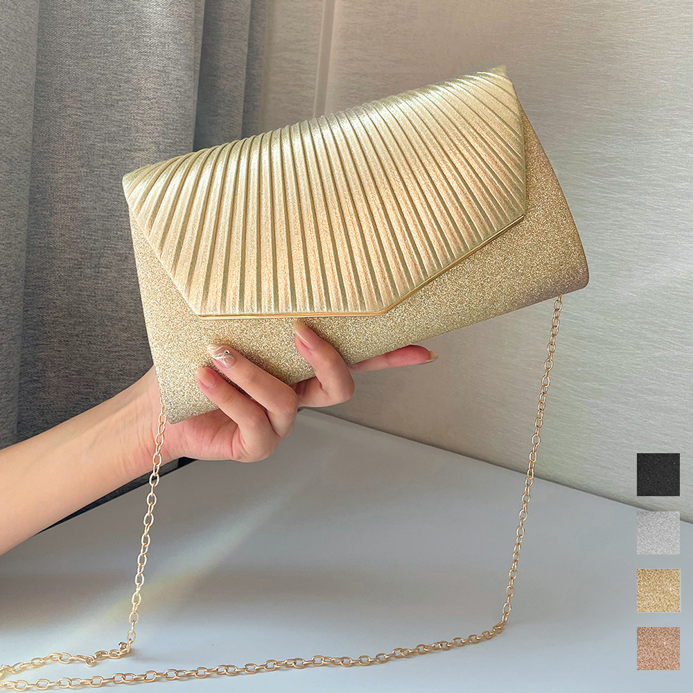 結婚式お呼ばれドレス プリーツクラッチバッグ二通り使いパーティーバッグ