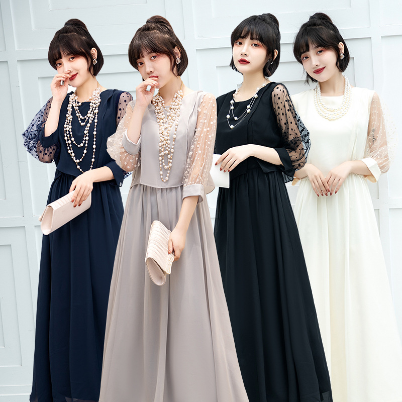 長袖レースシフォンワンピース 結婚式お呼ばれドレス