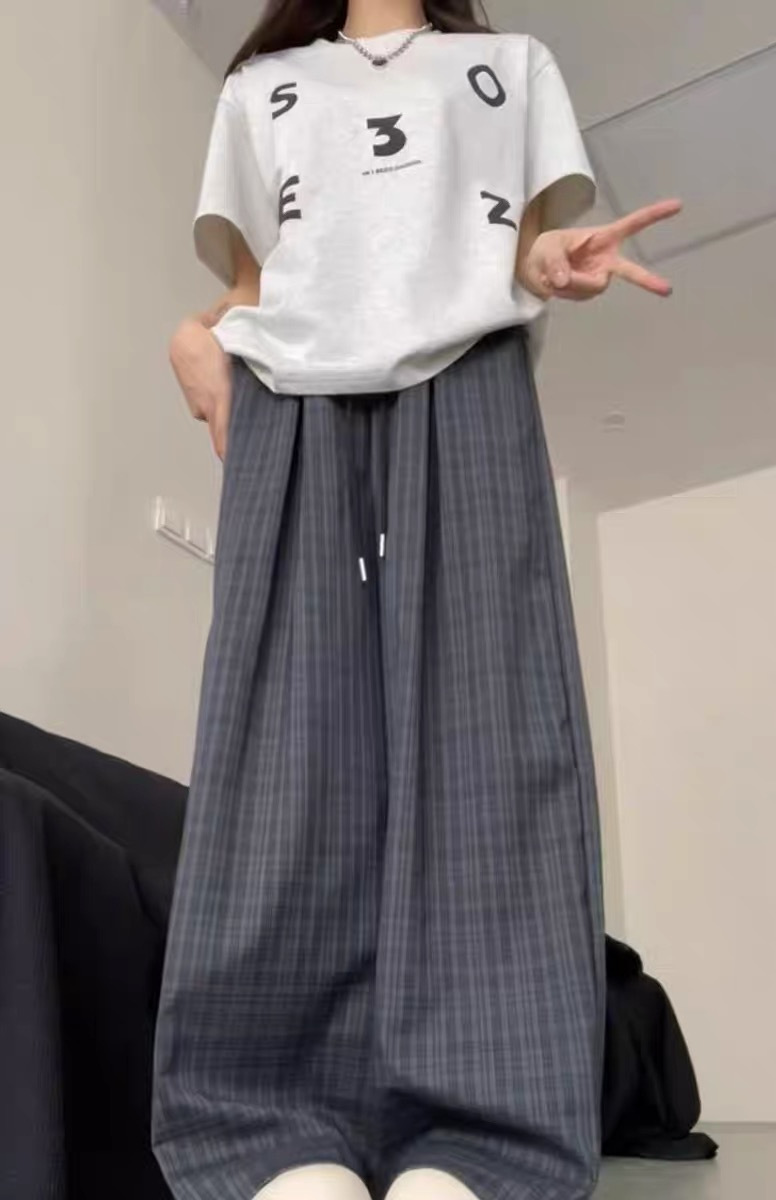 柄 パンツ 格子柄ワイドシルエットパンツ