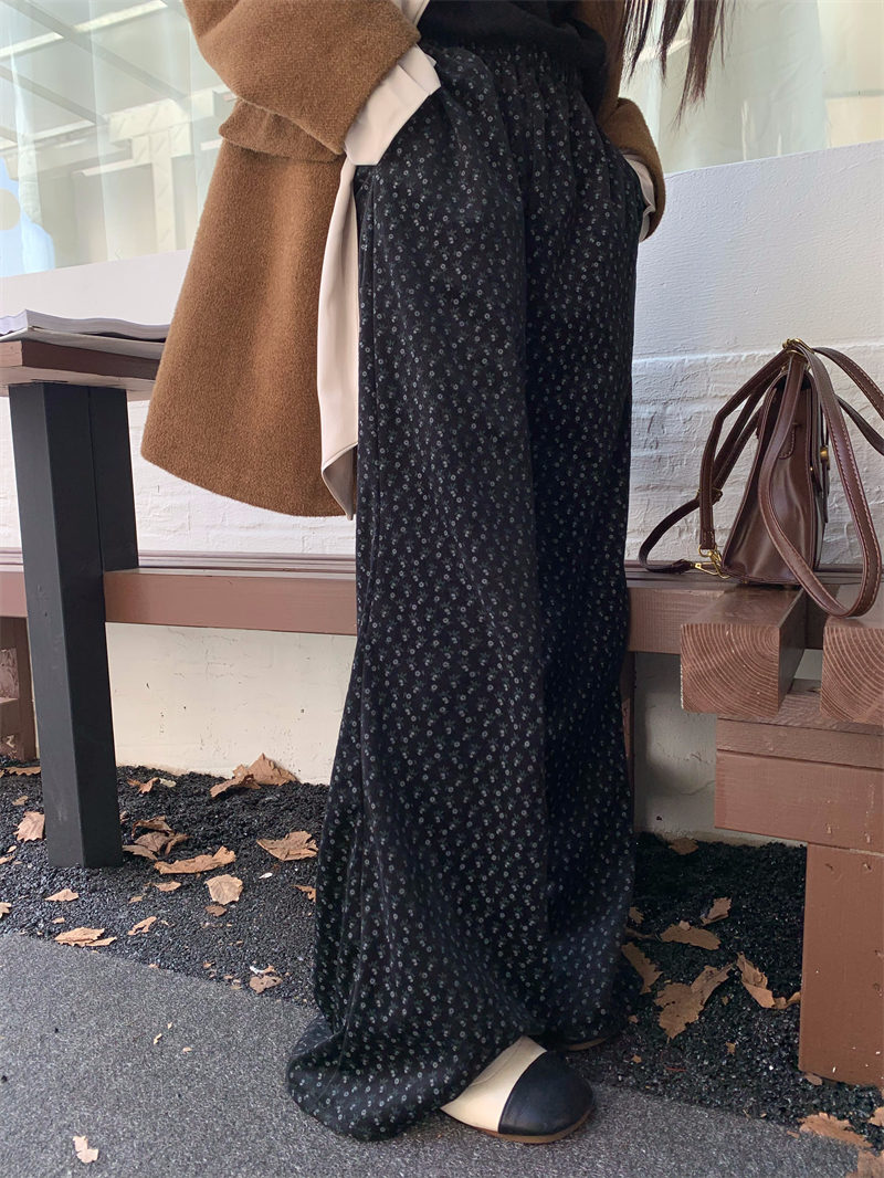 柄 パンツ 秋冬新作 ゆったり 小花柄 ロングパンツ