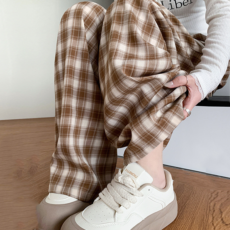 柄 パンツ ゆったりチェック柄ワイドパンツ