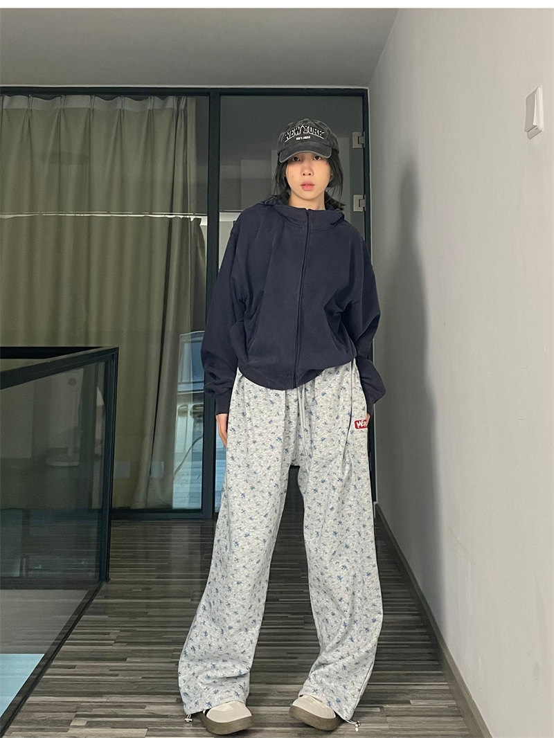 柄 パンツ 韓国風小花柄ワイドパンツゆったりおしゃれロングパンツ