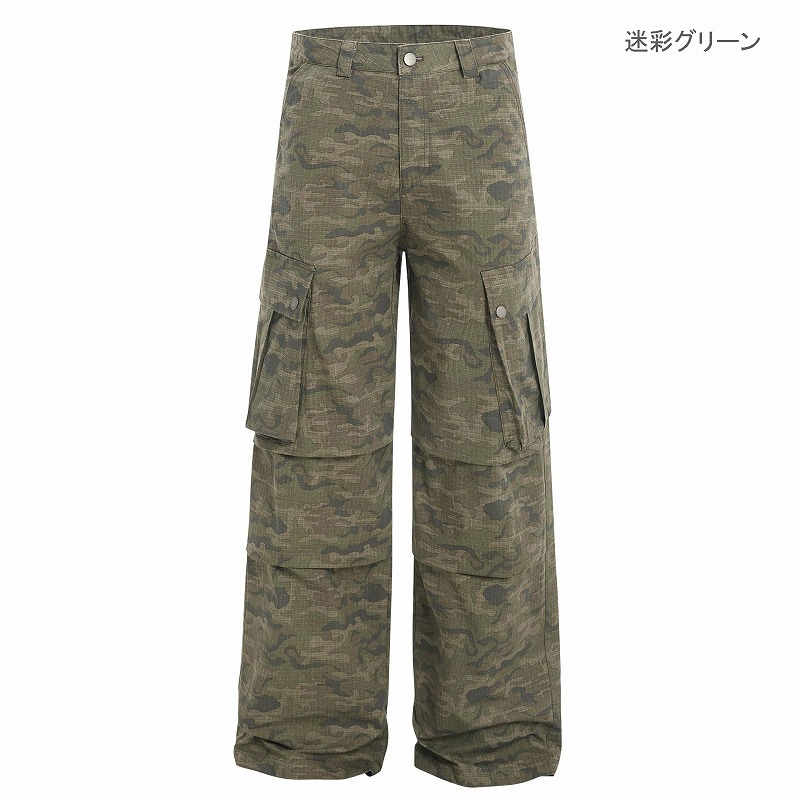 柄 パンツ 迷彩柄 カーゴパンツ 男女兼用 ワイドシルエット ボトムス