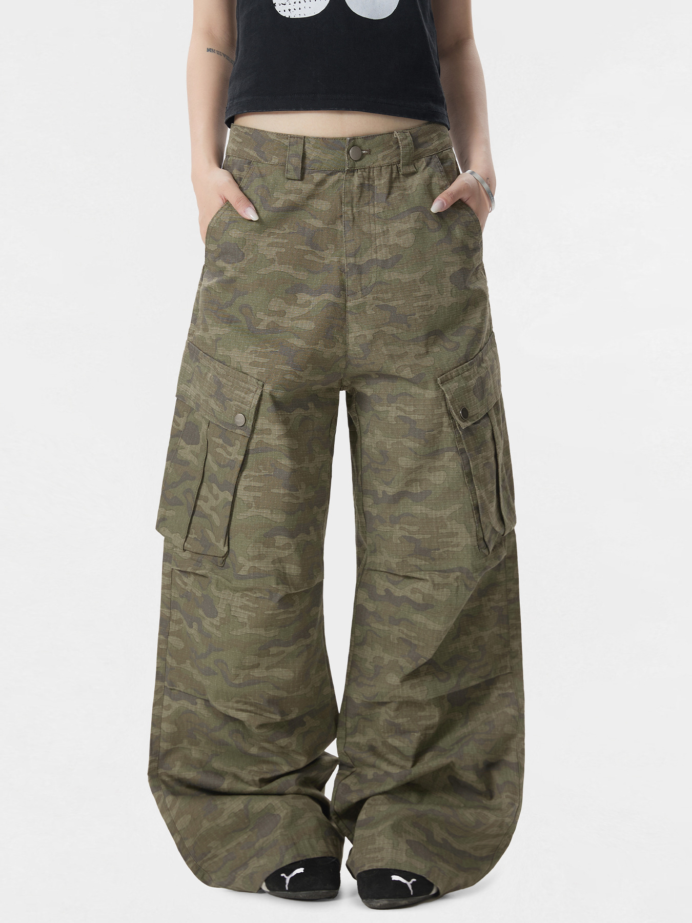 柄 パンツ 迷彩柄 カーゴパンツ 男女兼用 ワイドシルエット ボトムス