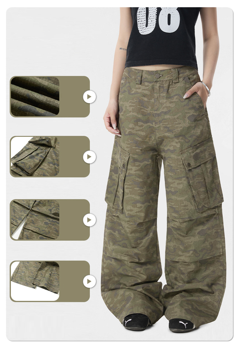 柄 パンツ 迷彩柄 カーゴパンツ 男女兼用 ワイドシルエット ボトムス