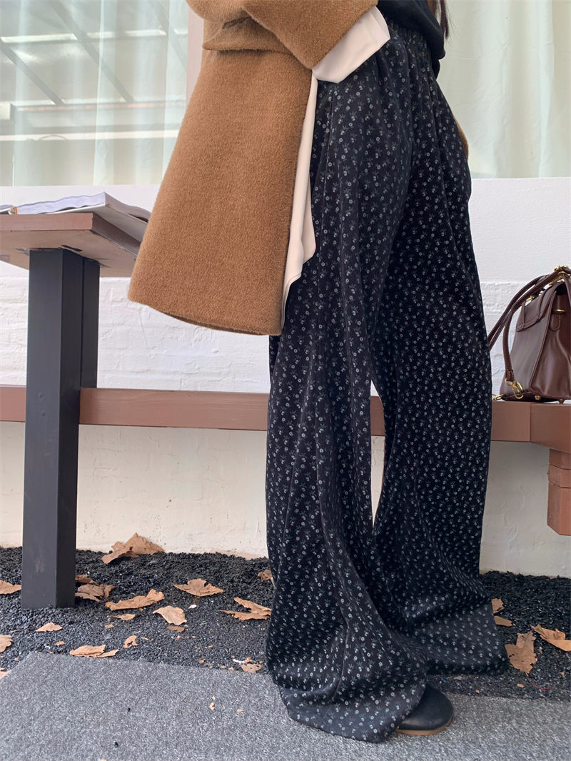 柄 パンツ 秋冬新作 ゆったり 小花柄 ロングパンツ