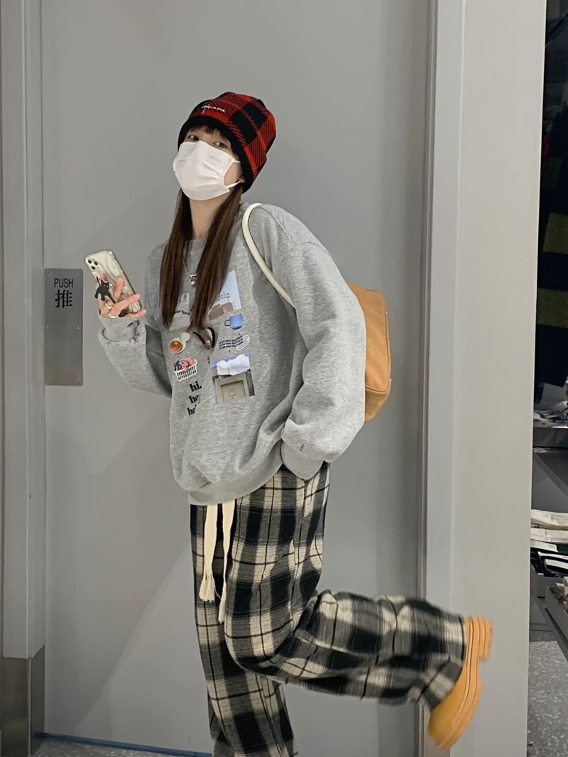 柄 パンツ 韓国風レトロチェック柄パンツ