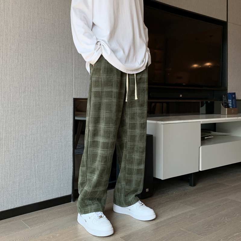 柄 パンツ 古典格子ゆったりワイドパンツ