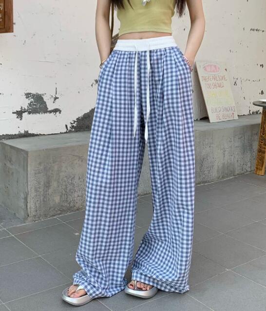 柄 パンツ チェック柄ワイドパンツゆったりボトムス