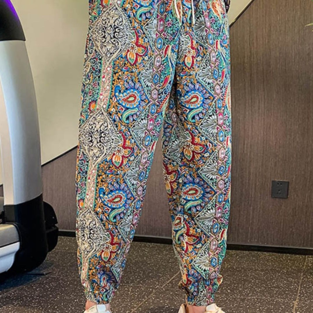 柄 パンツ 彩り万華鏡ペイズリー細身パンツ
