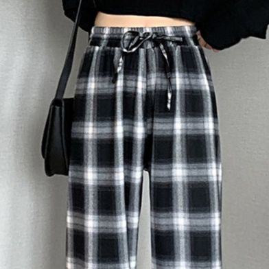 柄 パンツ あったか裏起毛チェックパンツ