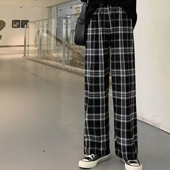 柄 パンツ クラシック格子柄ワイドパンツ