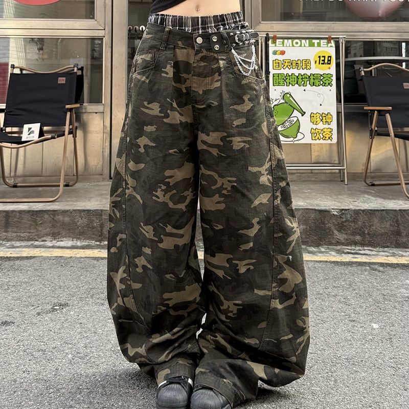 柄 パンツ ストリート迷彩ワイドパンツ