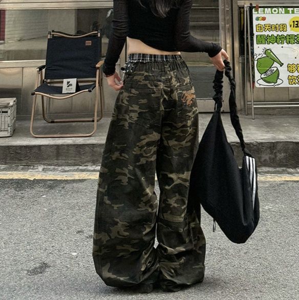 柄 パンツ ストリート迷彩ワイドパンツ