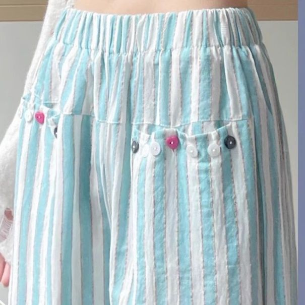 柄 パンツ 涼風ストライプワイドパンツ