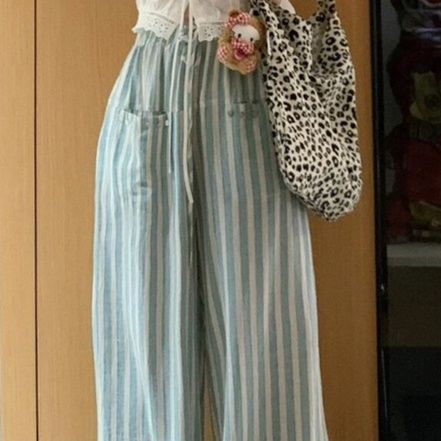 柄 パンツ 涼風ストライプワイドパンツ
