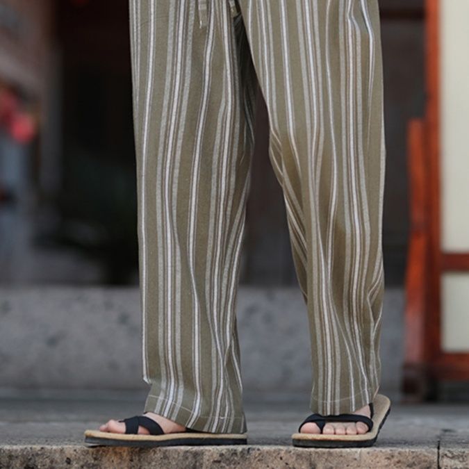 柄 パンツ 和風縦縞リラックスパンツ