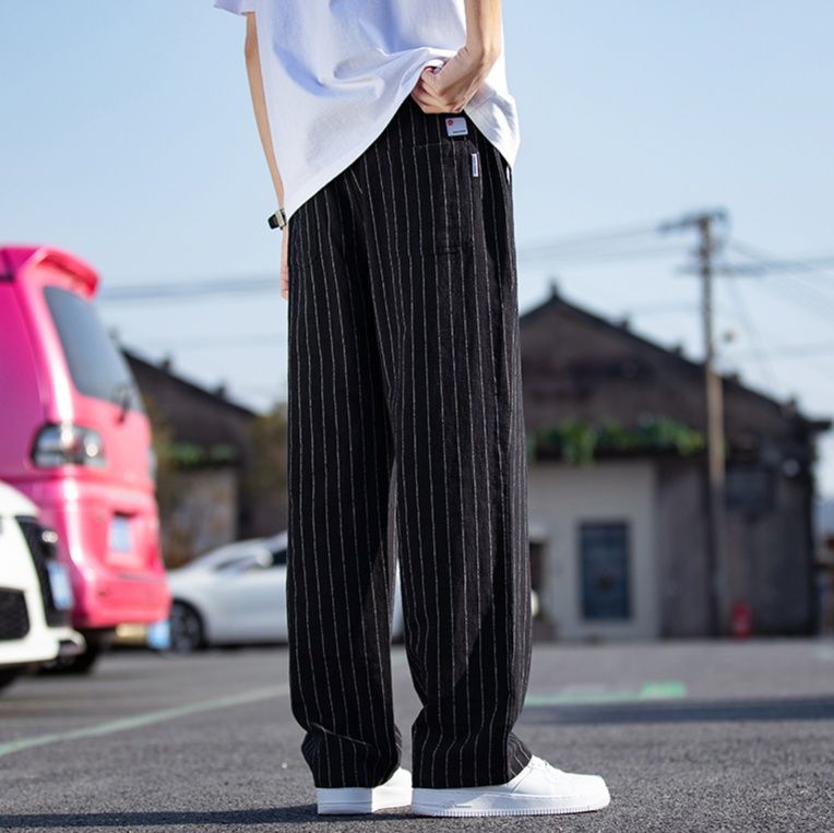 柄 パンツ クラシック縦ライン ワイドパンツ