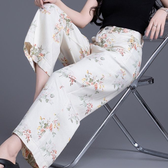 柄 パンツ 優美な花束ワイドパンツ