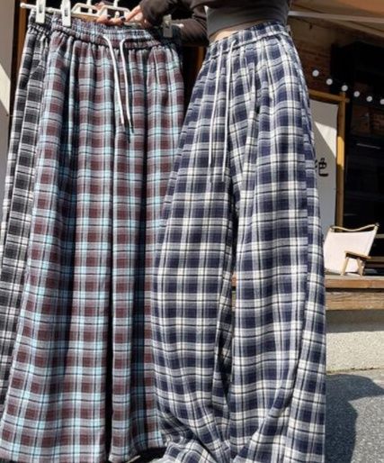 柄 パンツ チェック柄ワイドパンツ レディース ゆったりスラックス