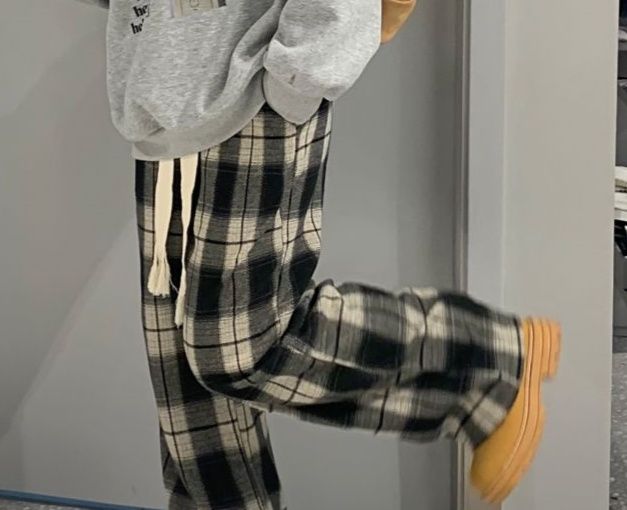 柄 パンツ 韓国風レトロチェック柄パンツ