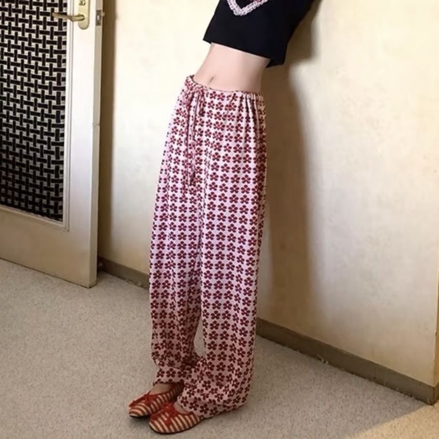 柄 パンツ 小花総柄ニットワイドパンツ