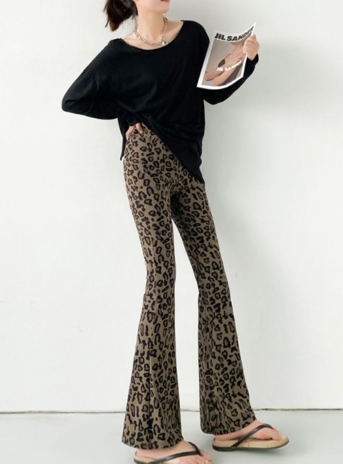 ヒョウ柄 パンツ ハイウエストフレア