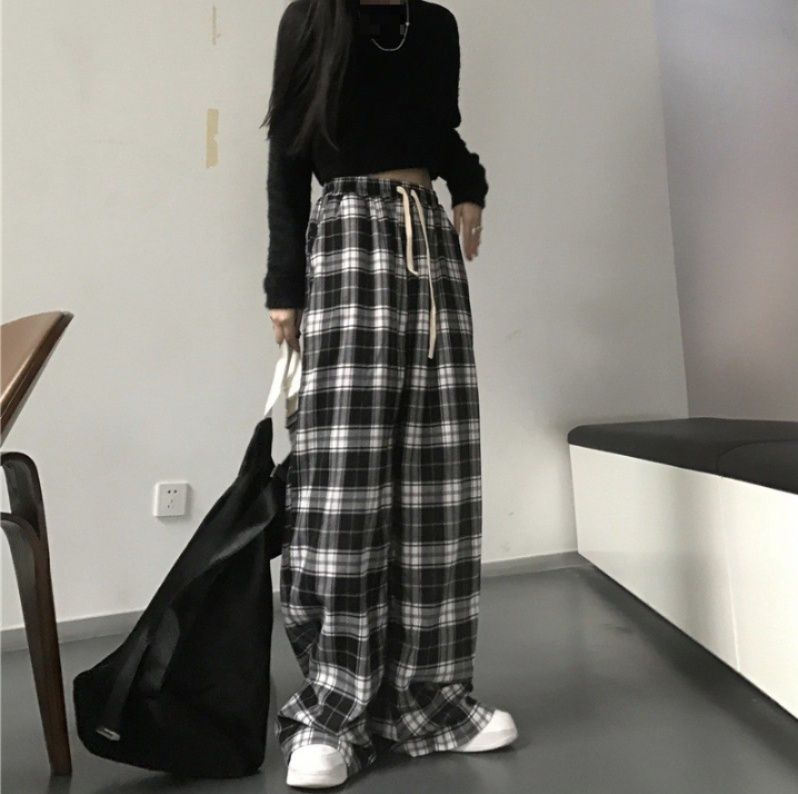 チェック柄パンツ ワイドシルエットイージー