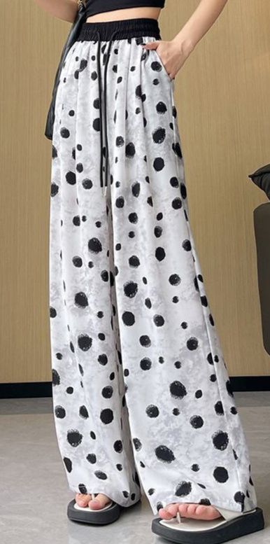 柄 パンツ ドット柄ワイドフレアロングパンツ ドット 柄|柄 パンツ専門