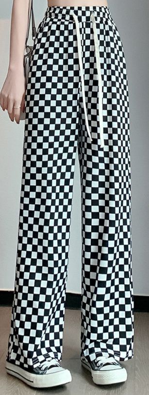 柄 パンツ 市松模様チェック柄ワイドパンツ レディース