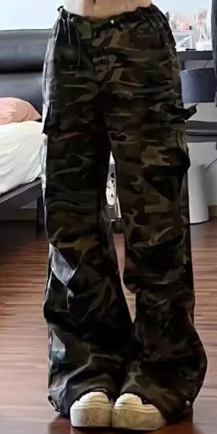 柄 パンツ 迷彩柄ワイドカーゴパンツ ストリート風ゆったりシルエット
