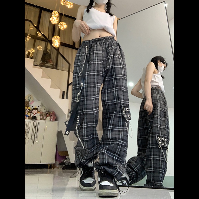 柄 パンツ チェック柄ワイドパンツ レディース ストレートボトムス
